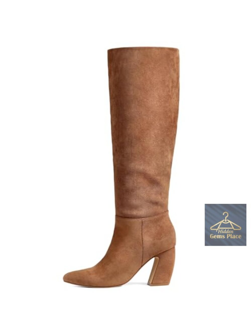 Womens Knee High Suede Boots Chunky Block Heel Pointed Toe